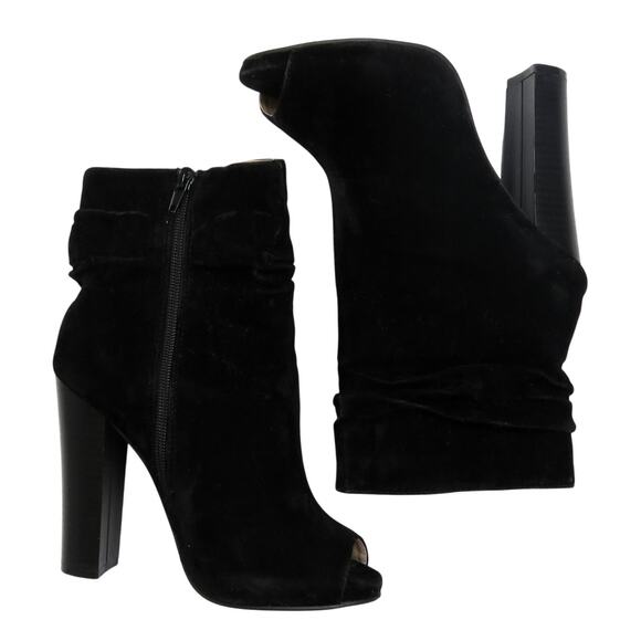 Chase & Chloe Ivy Ruched High Heel Ankle Booties Black Velvet Peep Toe Size 6 - Picture 3 of 9